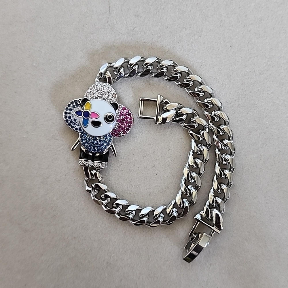 Silver Gold Filled Panda Bear Flower Chain Bracelet